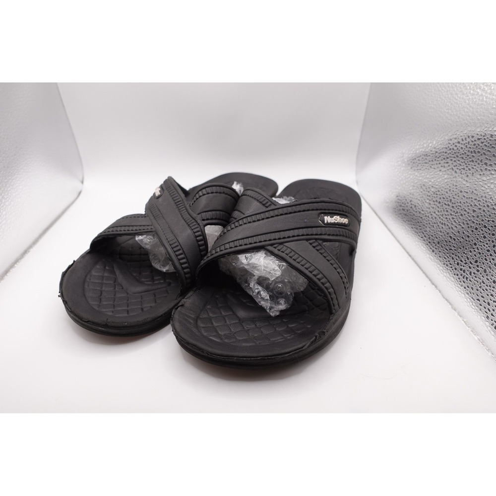 NuShoe Sandals Mens Size 14 48 Black Rubber Slide Slip On Cushioned Casual